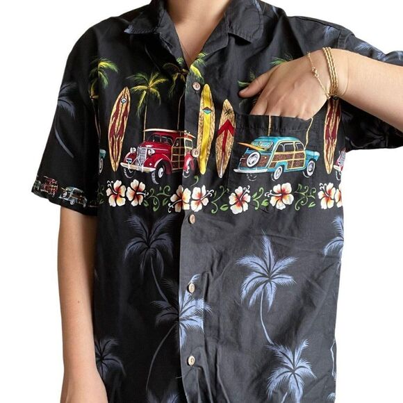 Vintage Hawaiian Togs Made in Hawaii Classic Car Tropical Floral Button Down M - Picture 6 of 8